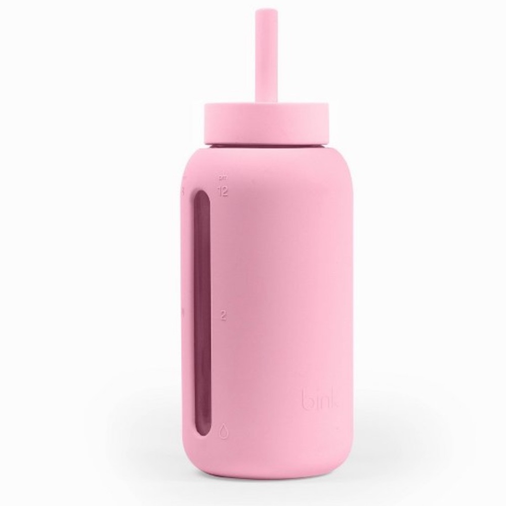 BINK NWT glass all day water bottle straw cap -27oz -orchid